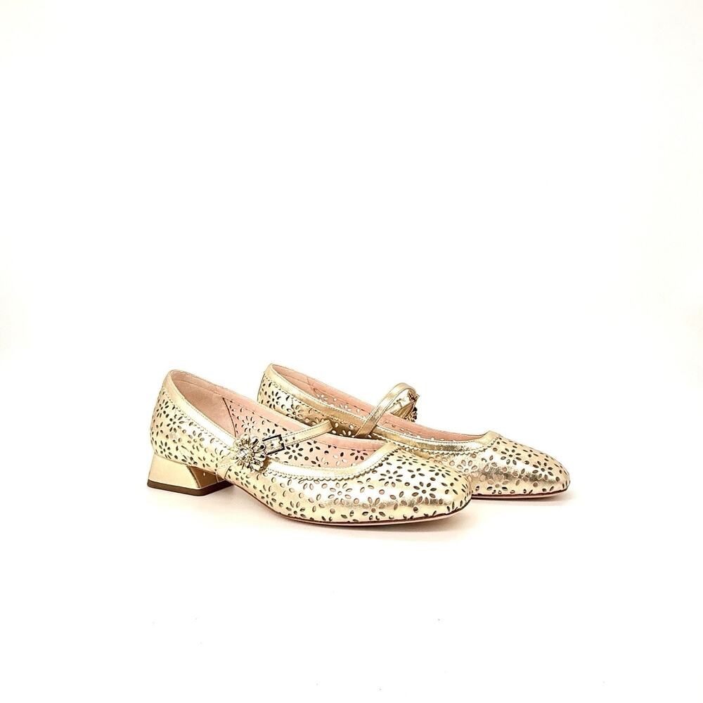 NIB Roger Vivier Très Vivier 25 Pumps EU 39.5 US 9.5 Gold Leather Mary Jane Heel